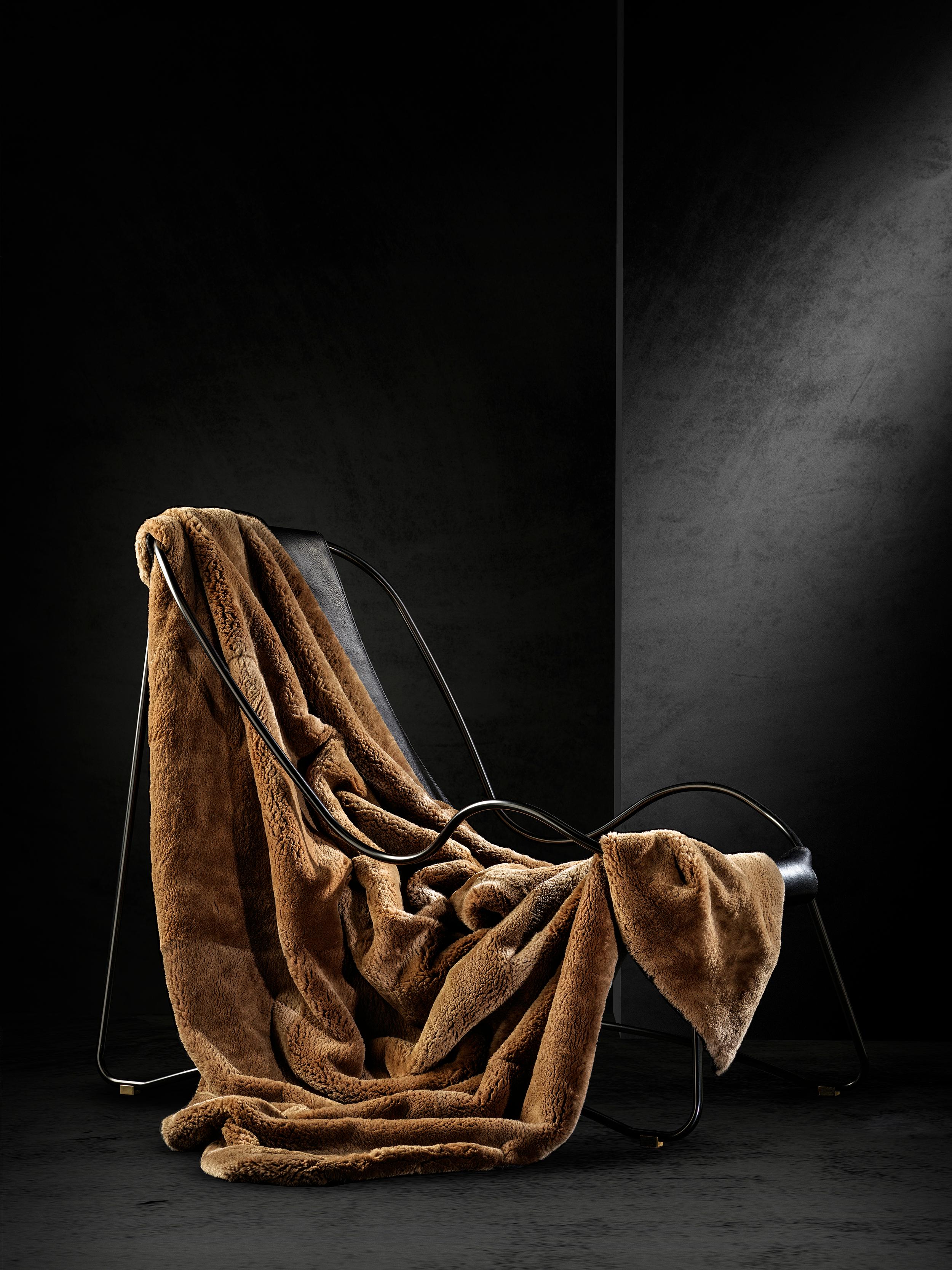 Spanish Plucked Beaver Fur Bed / Sofa Throw Blanket, Merino Wool Backing For Sale