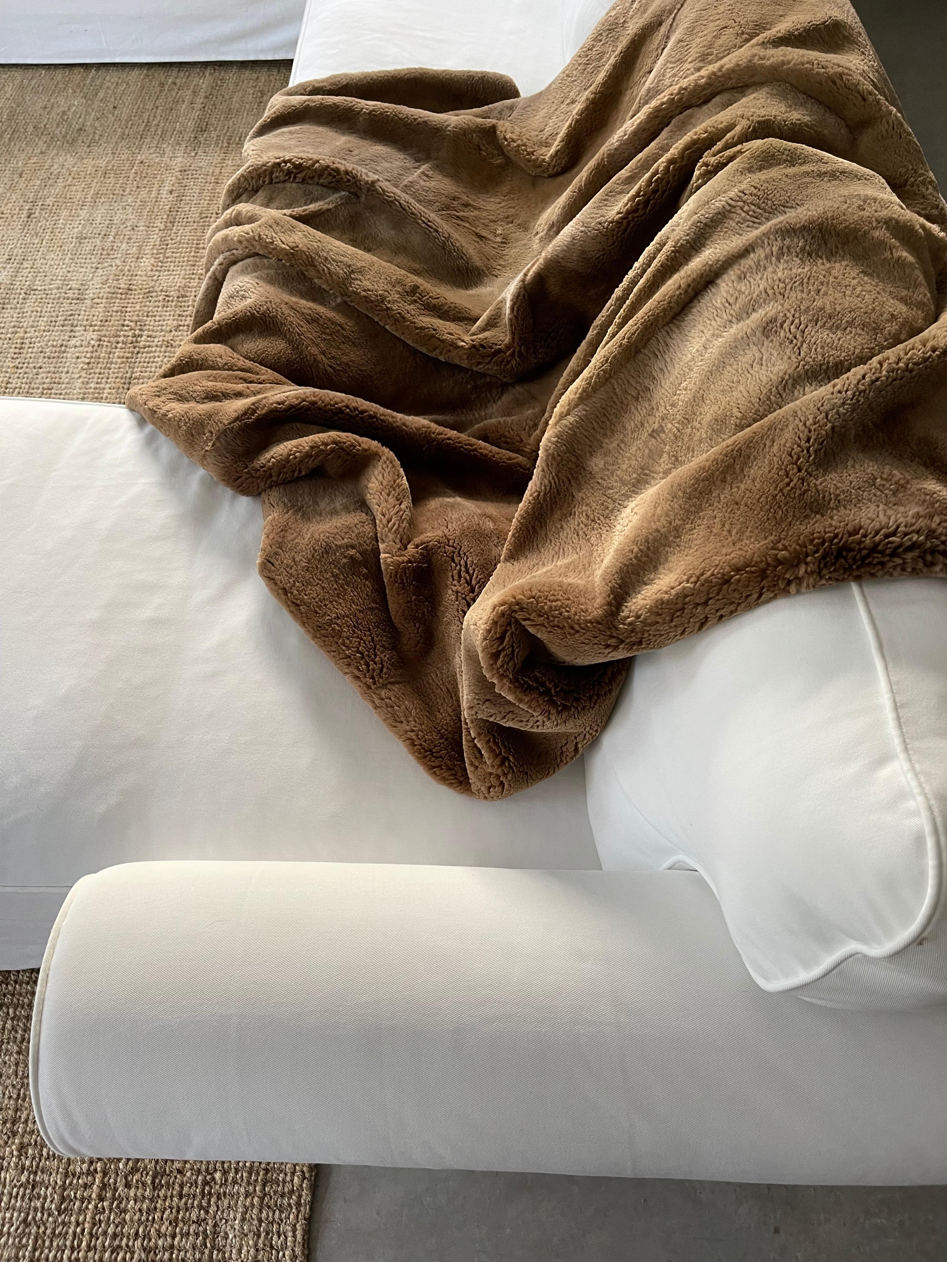 Plucked Beaver Fur Bed / Sofa Throw Blanket, Merino Wool Backing For Sale 2