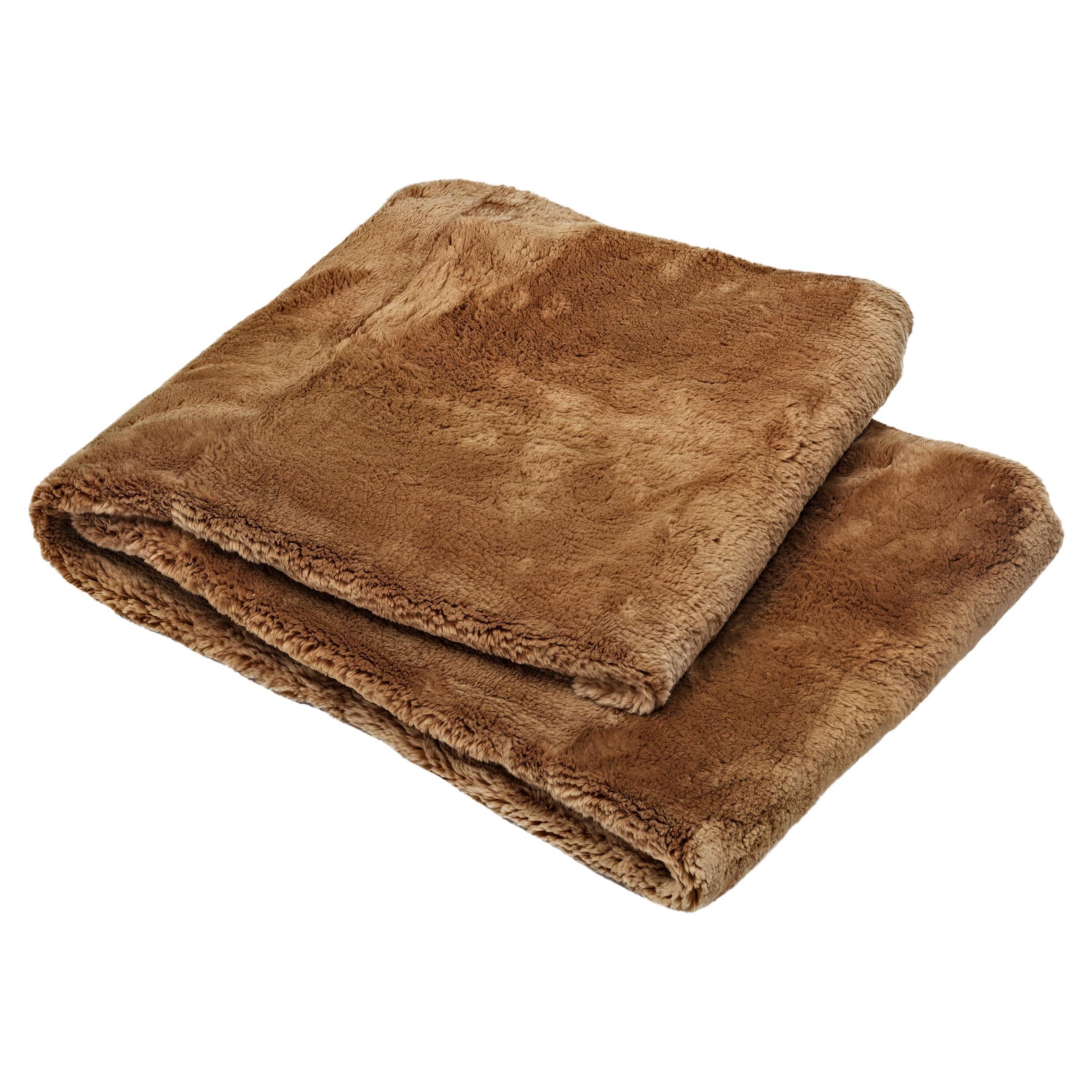 Plucked Beaver Fur Bed / Sofa Throw Blanket, Merino Wool Backing For Sale
