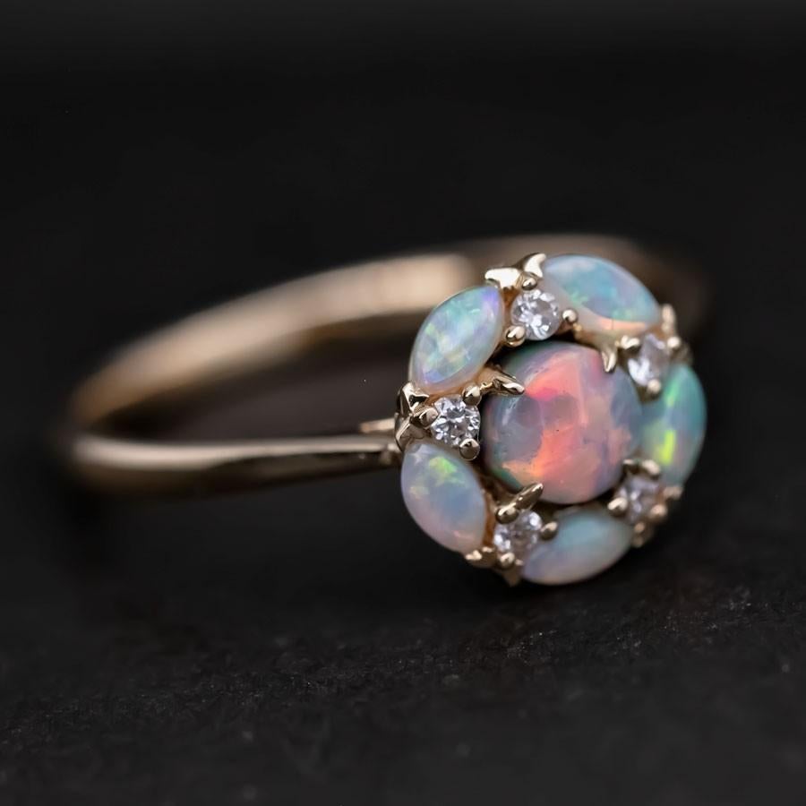 Plum Blossom Black Opal Diamond Engagement Ring 18K Yellow Gold In New Condition For Sale In Suwanee, GA