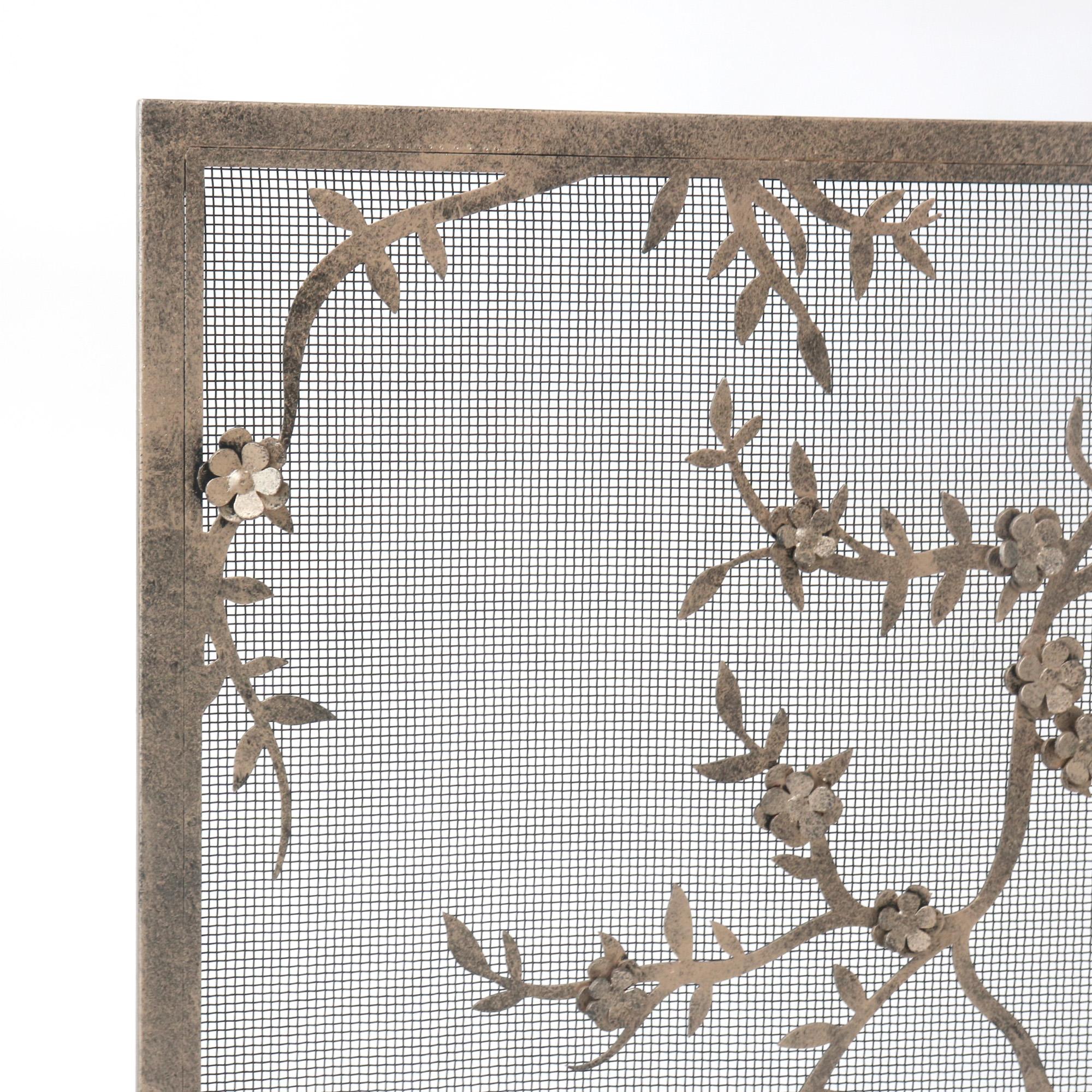 Plum Blossom Fireplace Screen in Aged Gold In New Condition For Sale In Dallas, TX