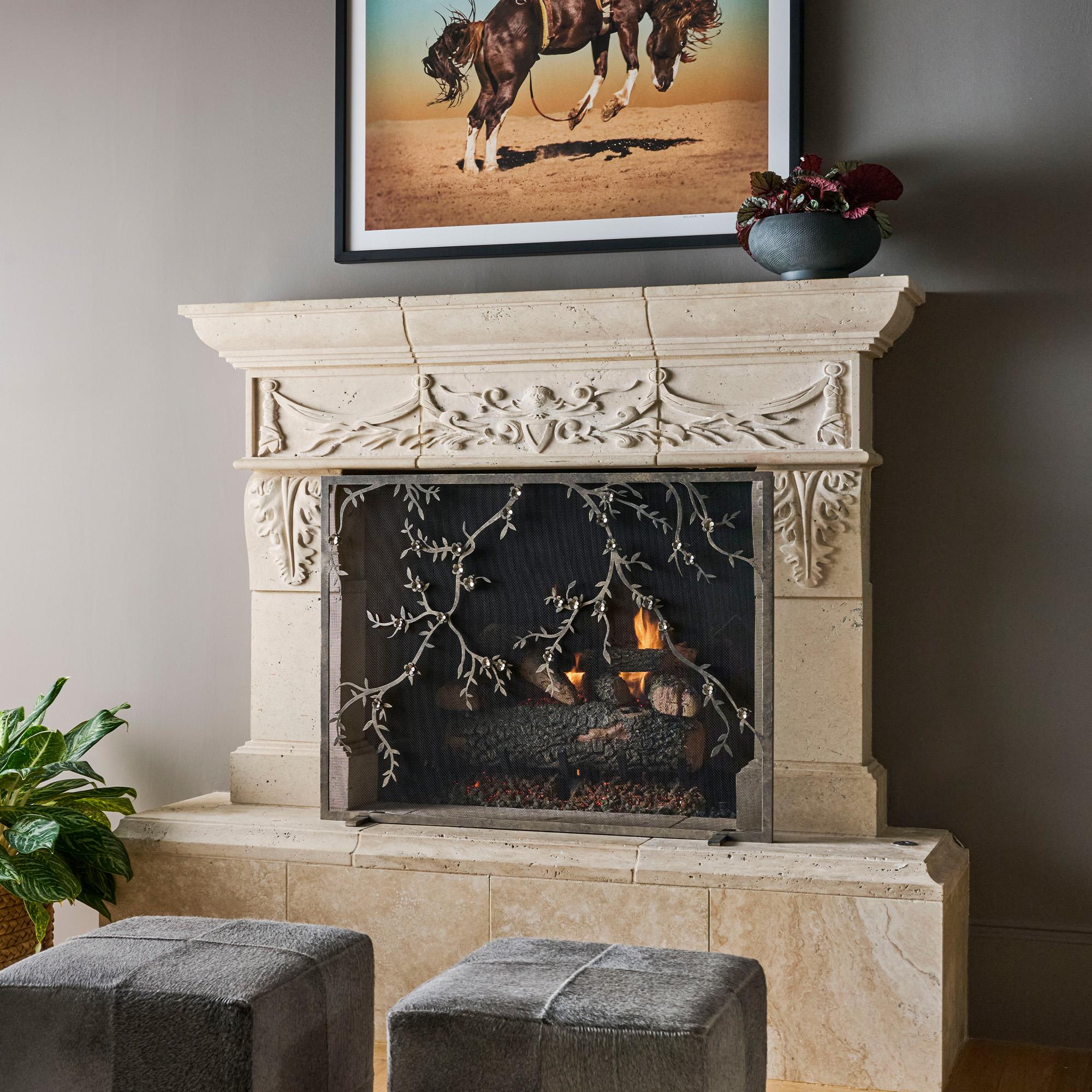 Pare-feu Plum Blossom en argent vieilli en vente 3