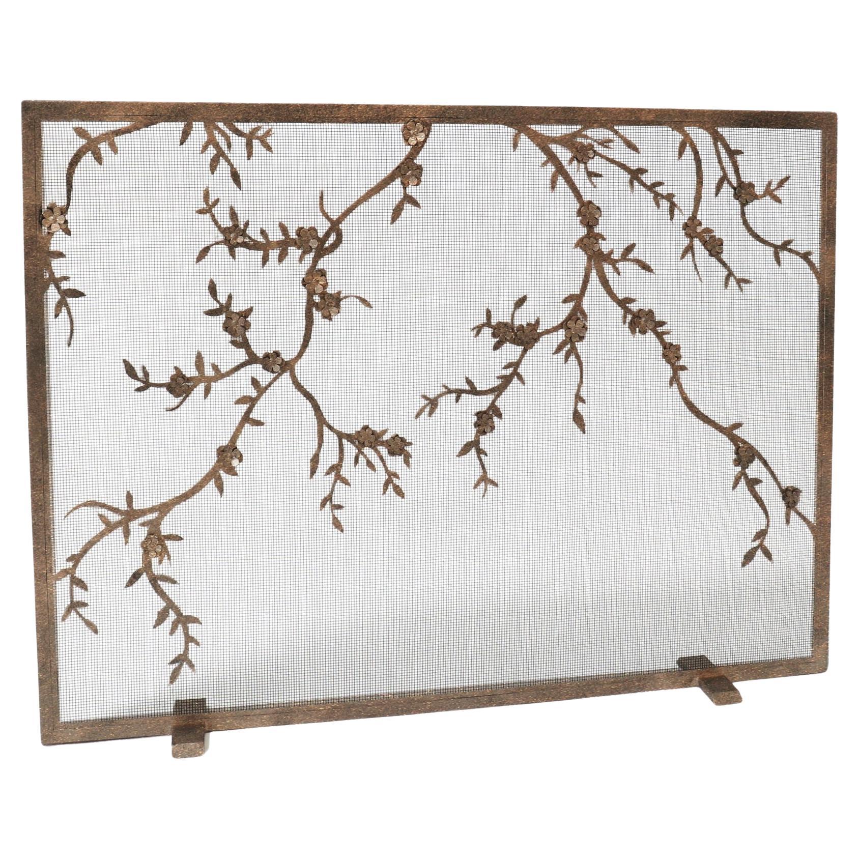 Plum Blossom Fireplace Screen in Tobacco