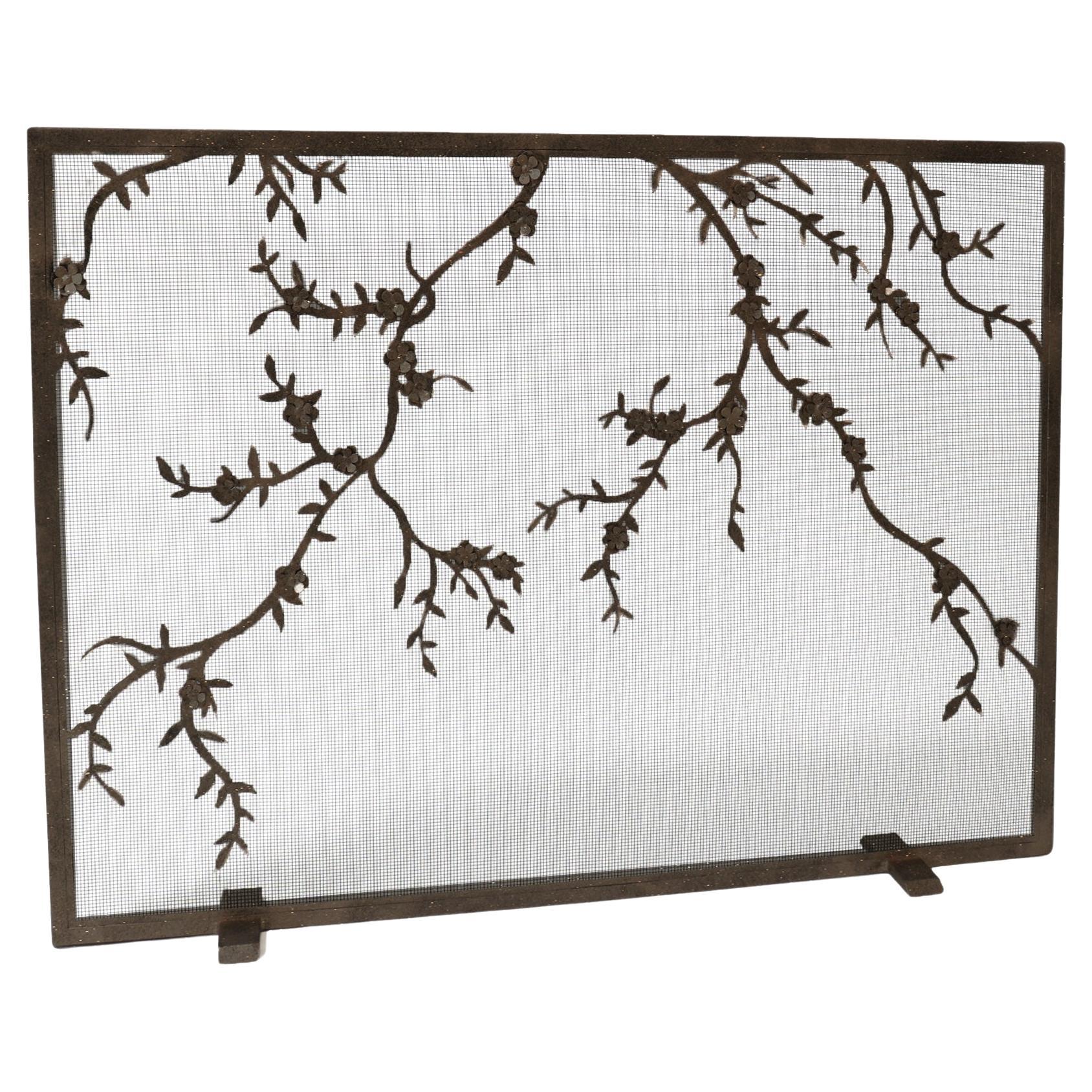 Plum Blossom Fireplace Screen in Warm Black For Sale