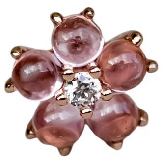 Plum Blossom Sakura Flower Pink Sapphire Diamond Stud Earrings 18k Rose Gold For Sale
