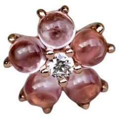 Plum Blossom Sakura Flower Pink Sapphire Diamond Stud Earrings 18k Rose Gold