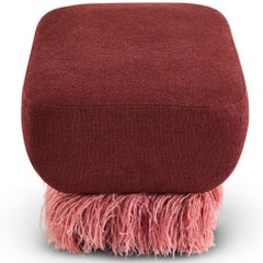 Plum Boucle' With Pink Genuine Ostrich Feather Trimmed, Ostrich Fluff Ottoman