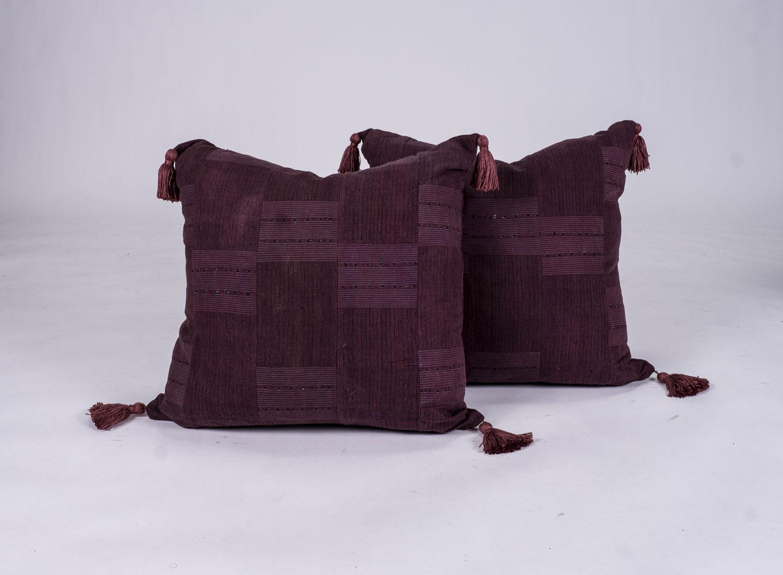 Hand-Woven Plum Color Cushions with Tassels