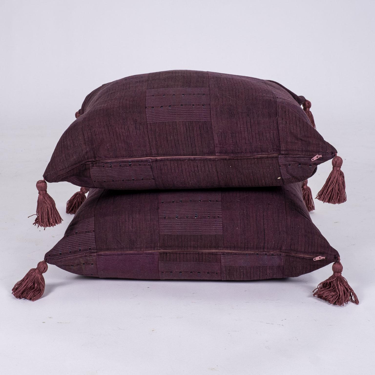 Plum Color Cushions with Tassels In Good Condition In Houston, TX