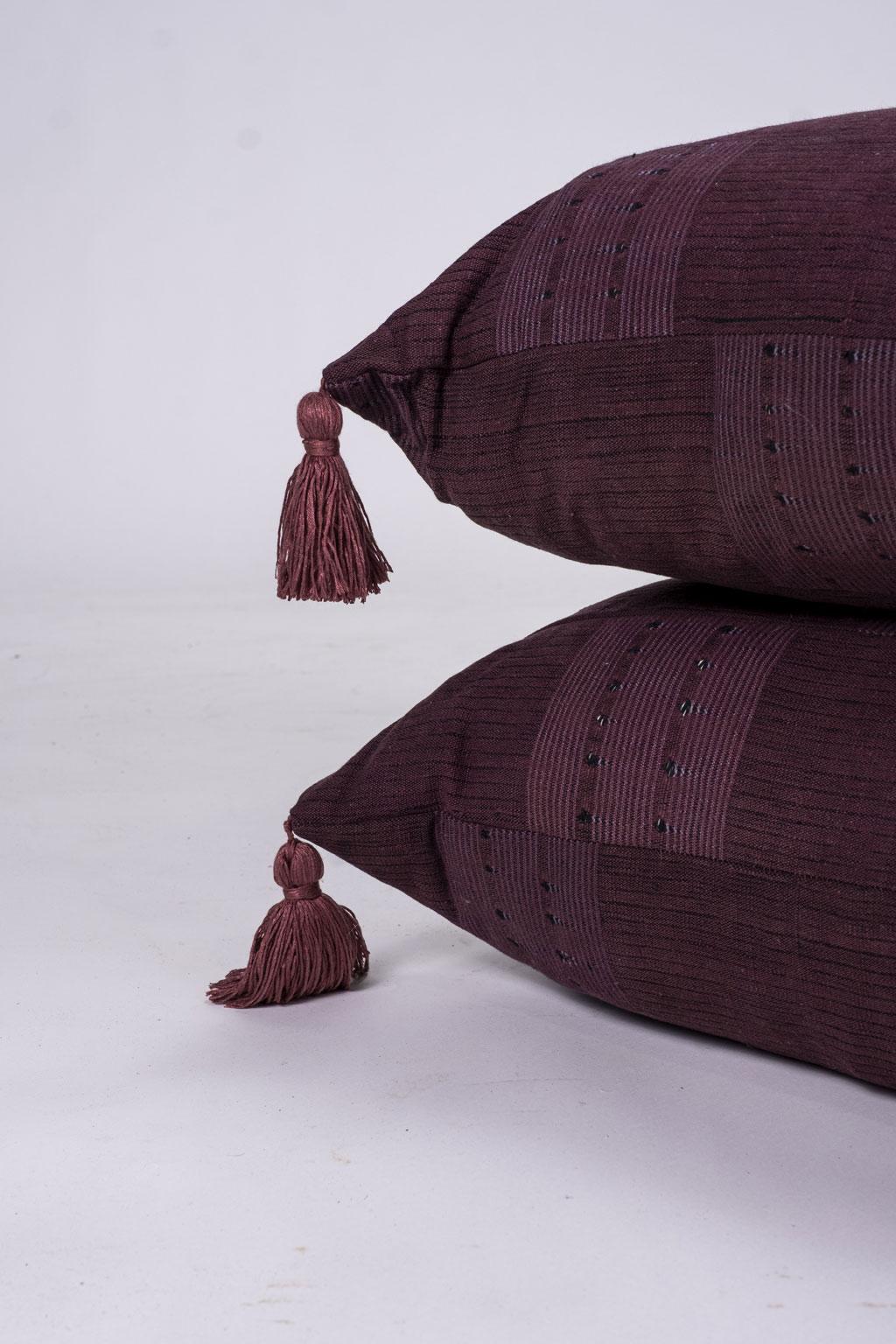 Contemporary Plum Color Cushions with Tassels
