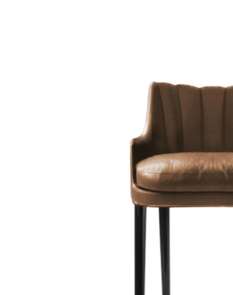 Plum Counter Stool in Faux Leather With Glossy Aged Brass Details For