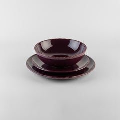 Platos almenados ciruela: Sopa, soporte, plato auxiliar para 4. Hecho a mano en Italia 2024