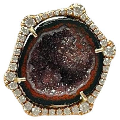 Plum Geode with Diamond Halo in Rose Gold For Sale