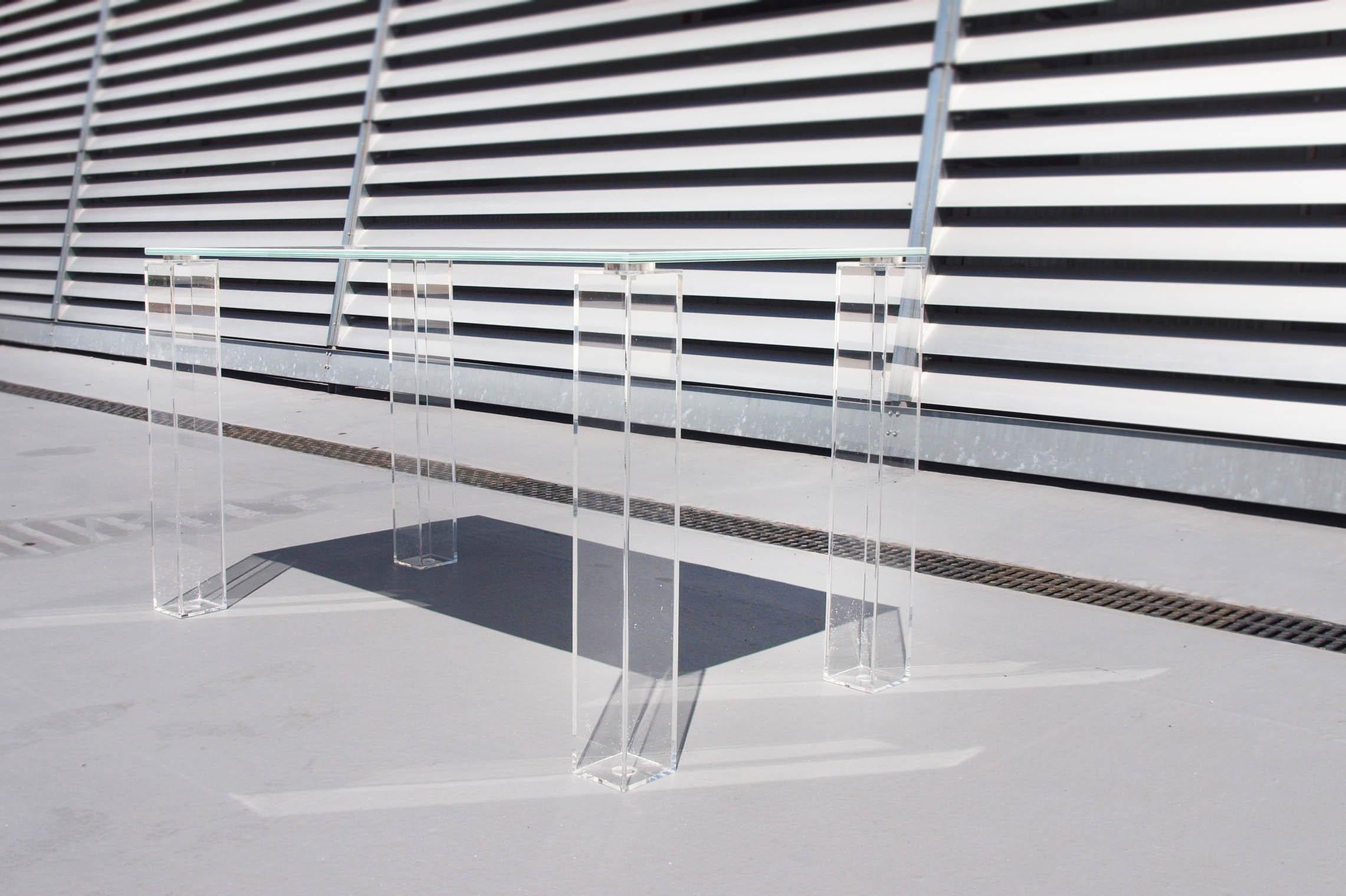 Minimalist Plum, Glass and Plexiglass Table, Contemporary Design by Raoul Gilioli For Sale