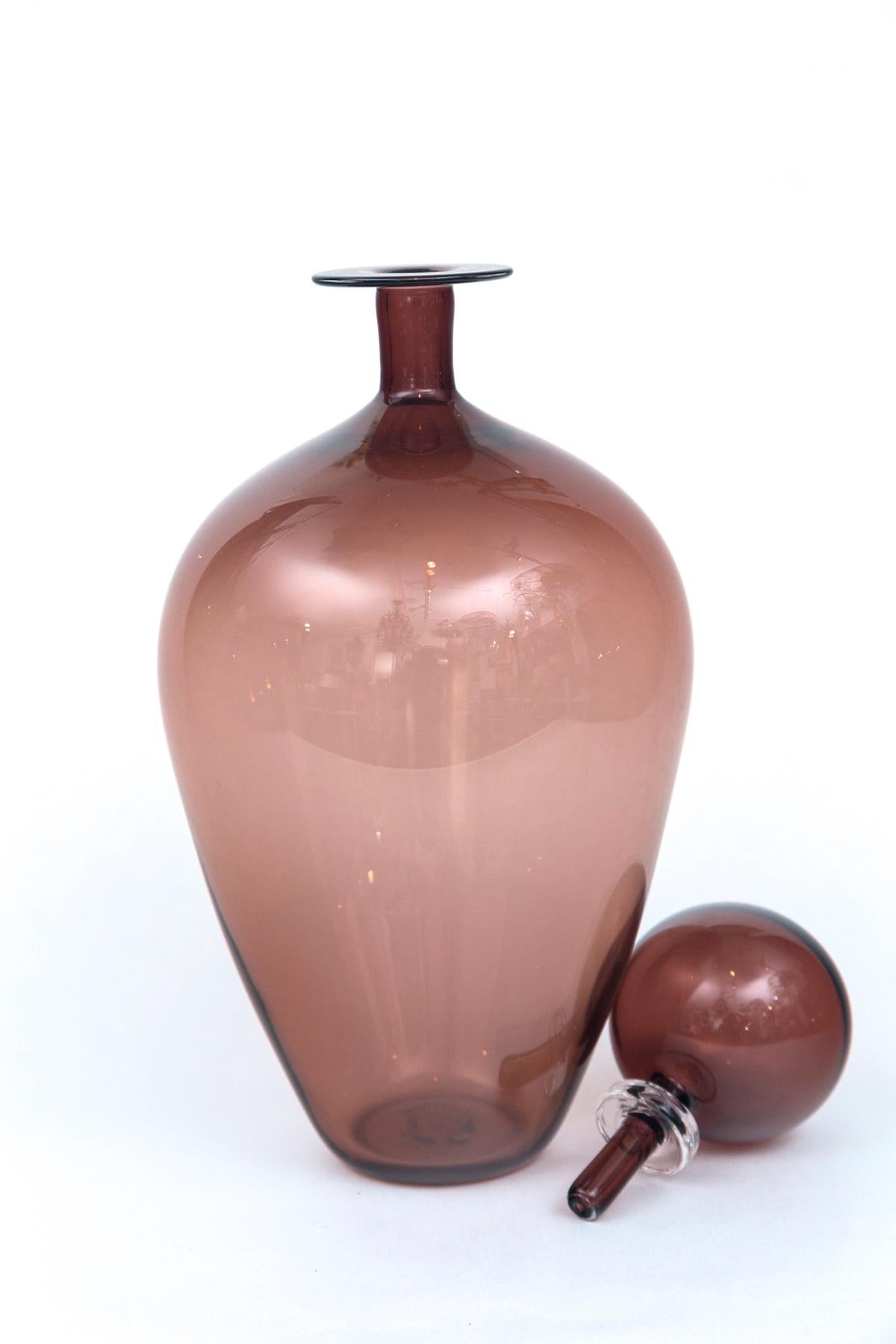 Mid-Century Modern Plum Glass Wine Jug Decanter