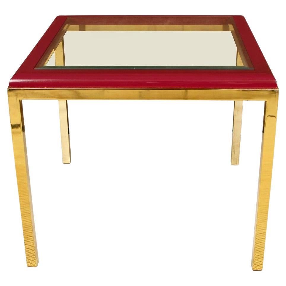 Plum Leather, Brass and Glass Mid-Century  Side Table