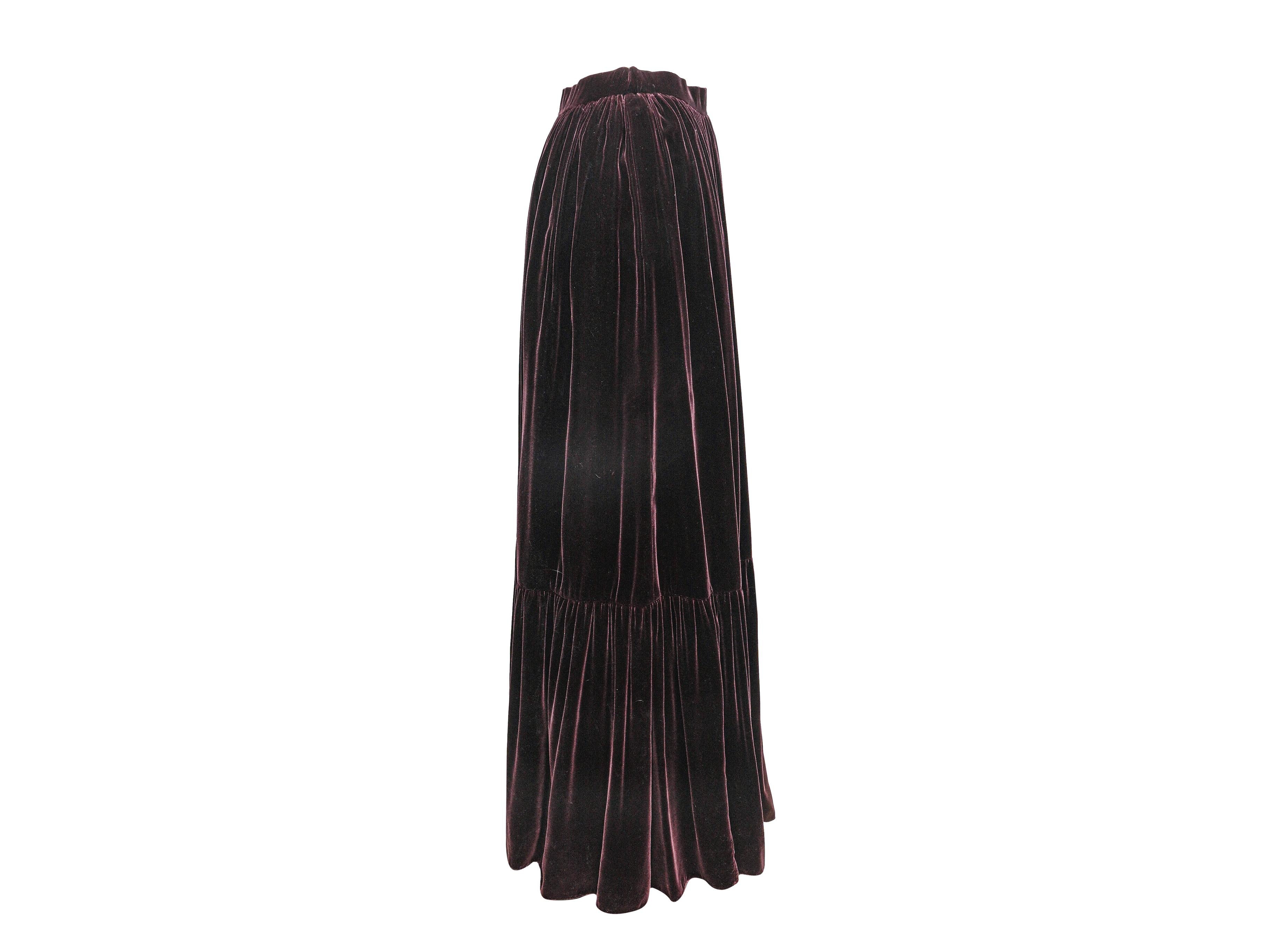 Product Details: Plum velvet maxi skirt by Oscar de la Renta. Side closure. 24