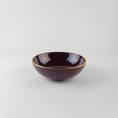 Plum plates gold rim: Soup, holder, side plate for 4. Handmade in Italy 2024