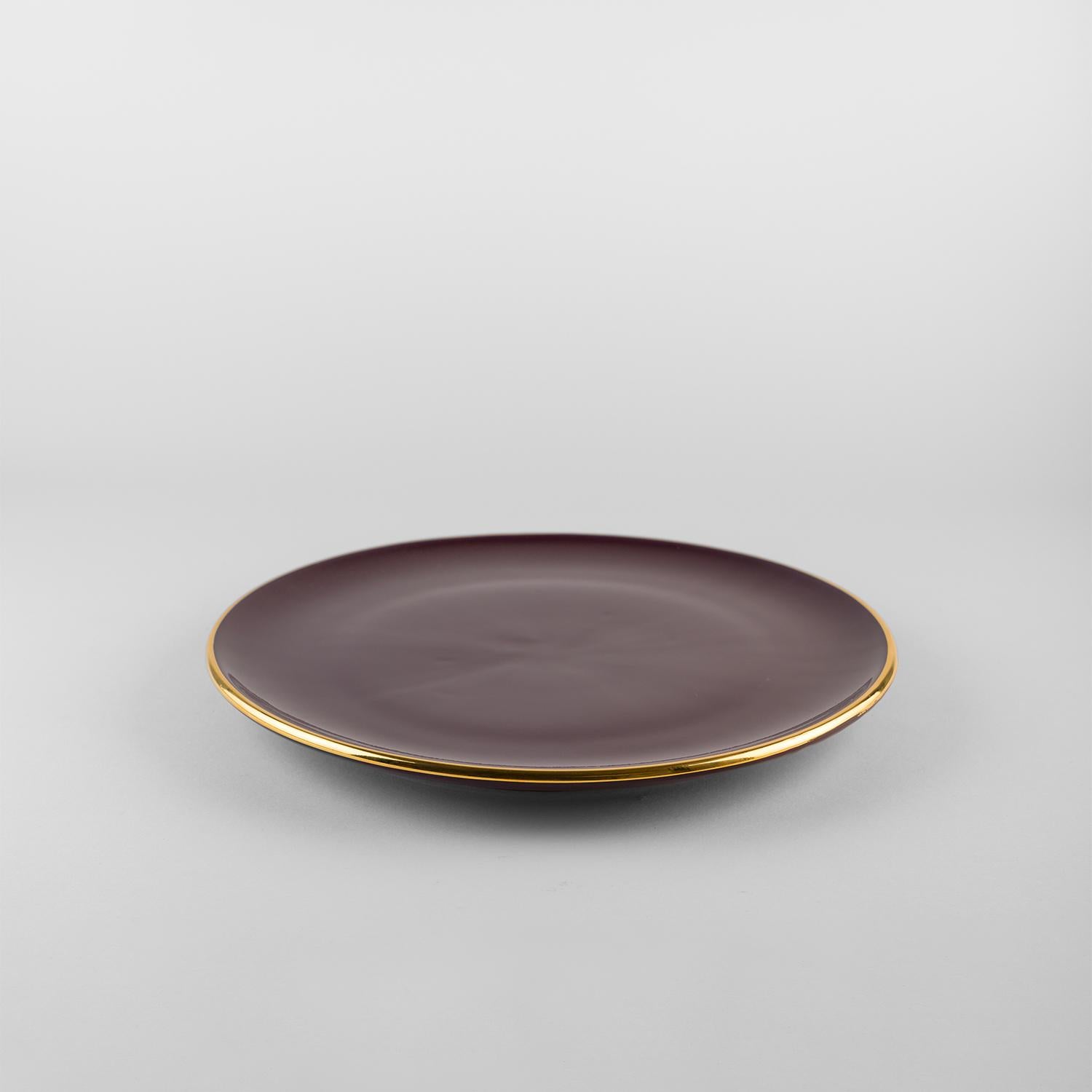 Platos ciruela borde dorado: Sopa, soporte, plato auxiliar para 4. Hecho a mano en Italia 2024 Italiano en venta