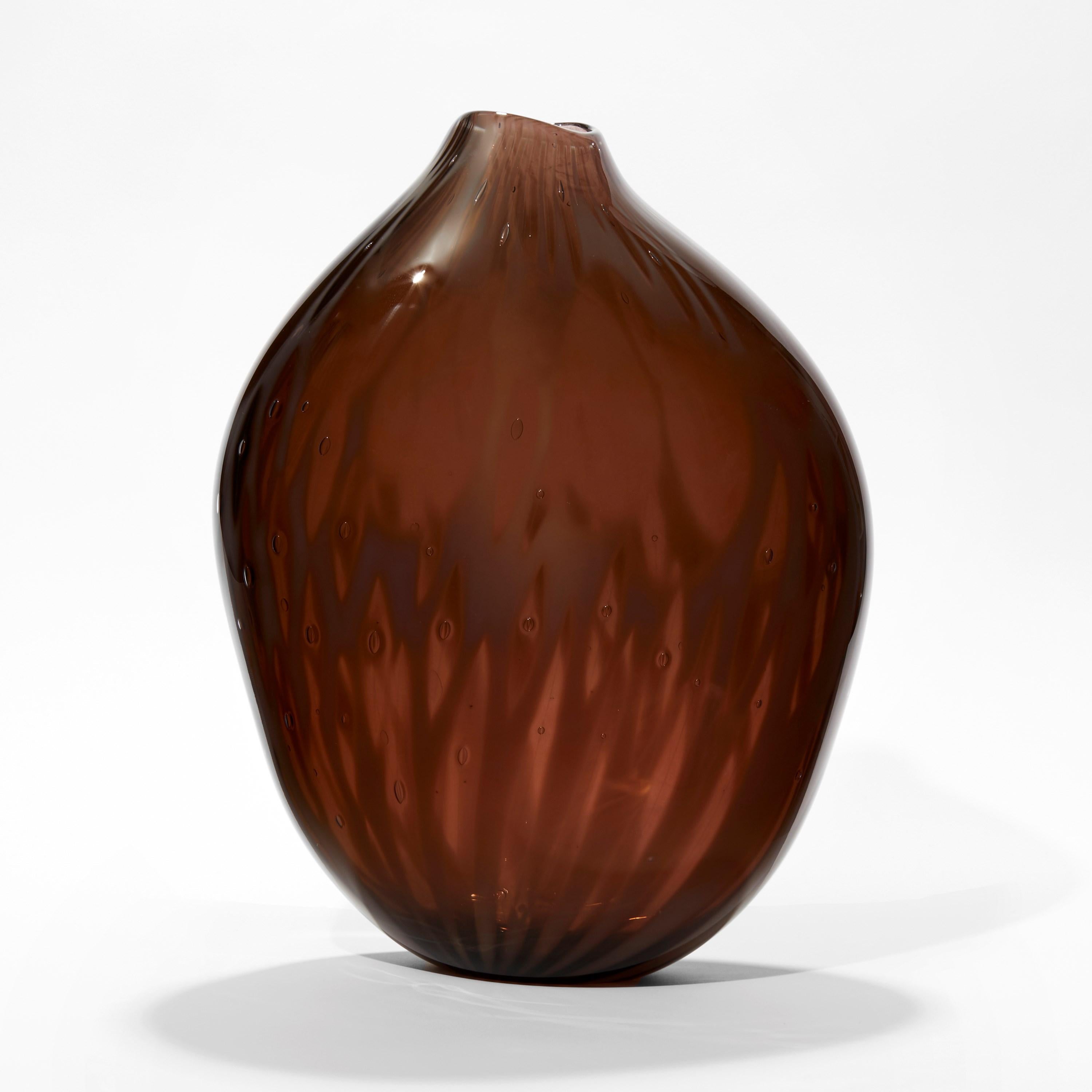 Organic Modern Plum, Rich Red / Brown Hand Blown Sculptural Vessel by Michèle Oberdieck For Sale