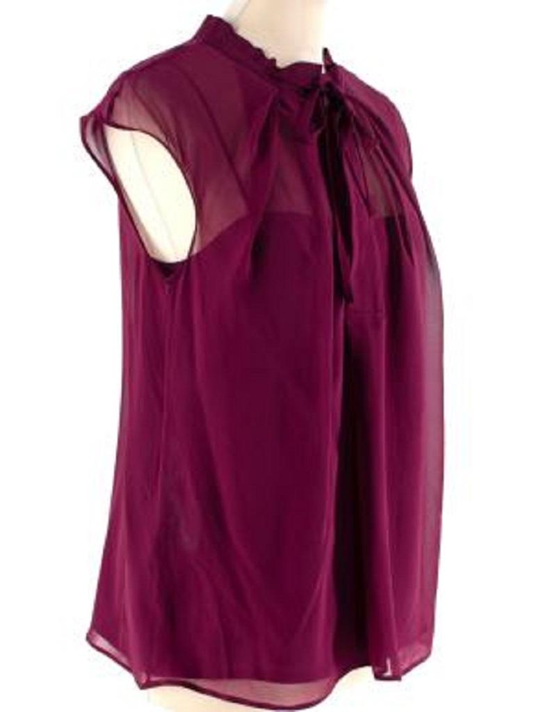 Purple Plum Silk Chiffon Lavaliere Sleeveless Blouse For Sale