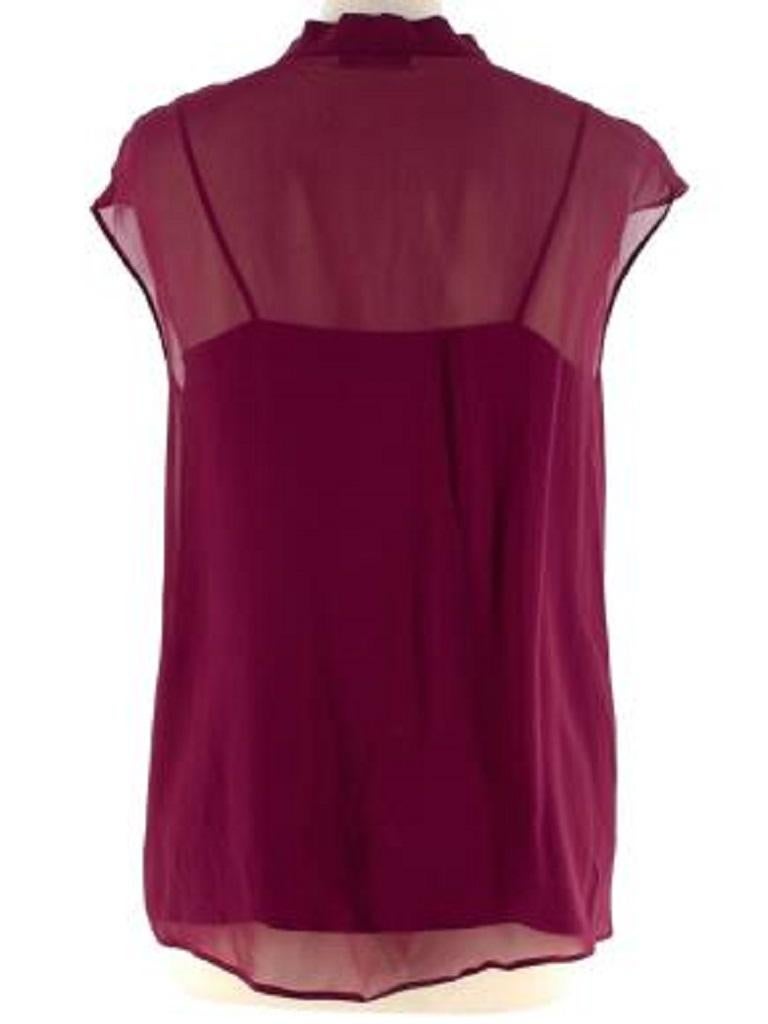 Plum Silk Chiffon Lavaliere Sleeveless Blouse In Good Condition For Sale In London, GB