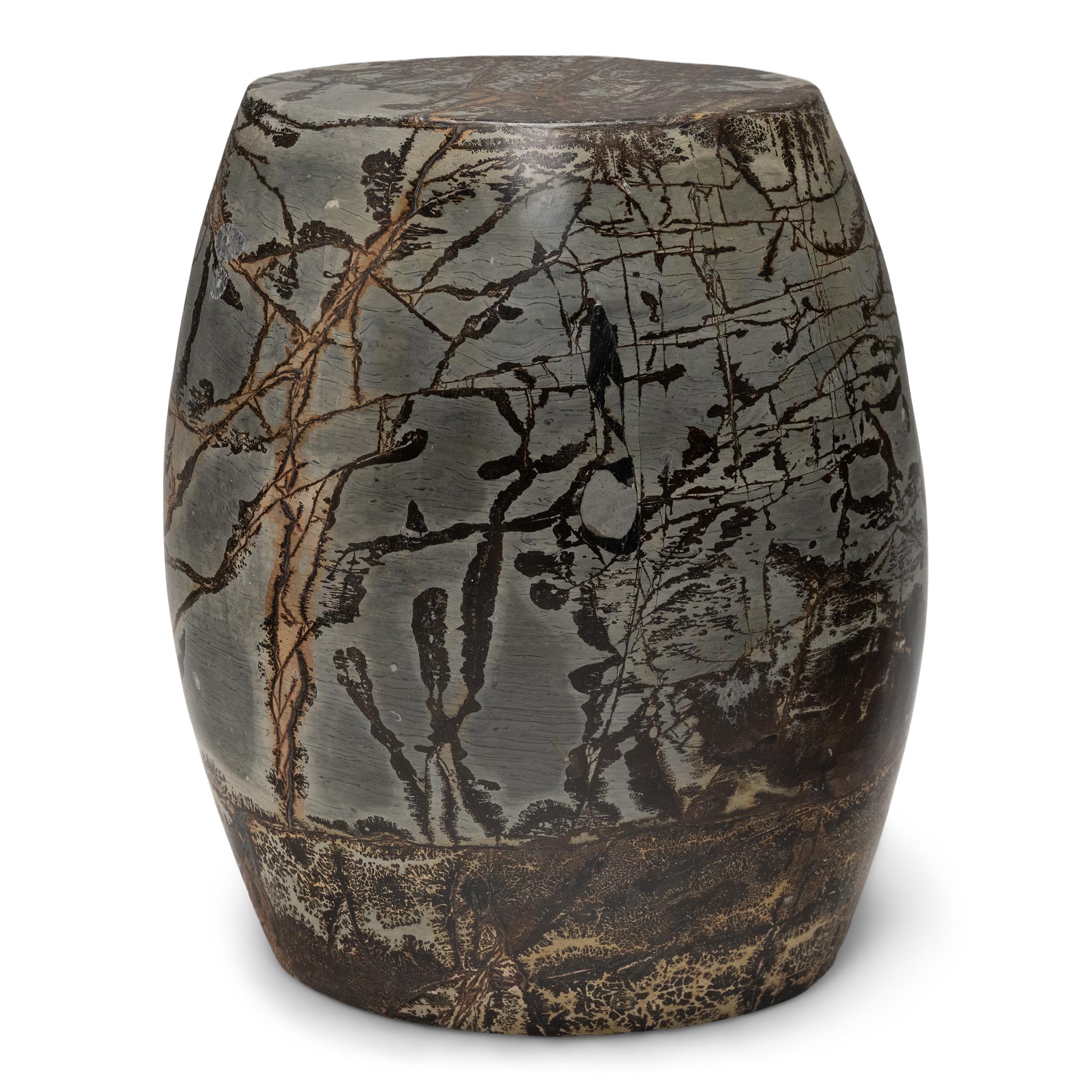 Chinois Table tambour en pierre Plum Tree Painting en vente