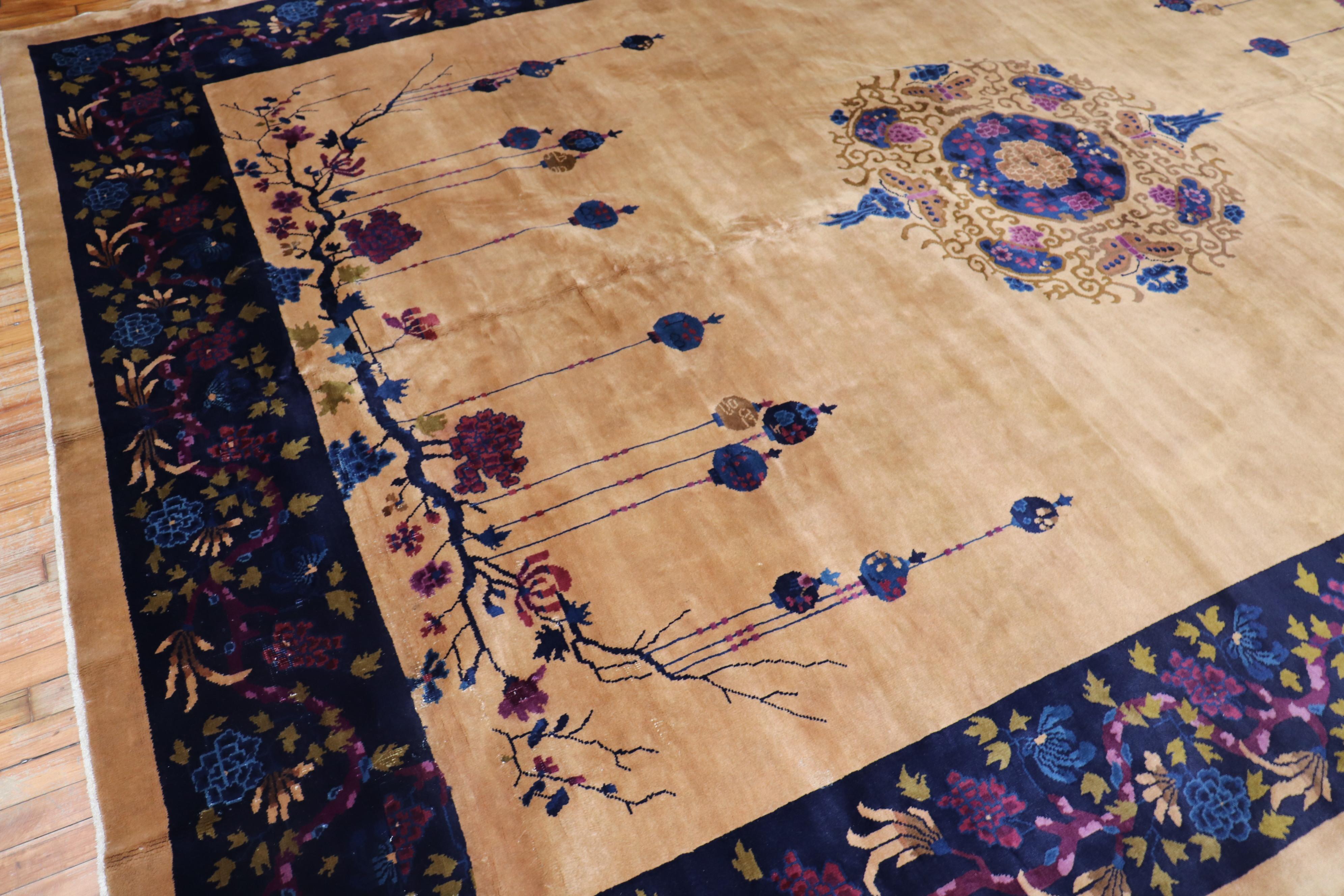 Plum Wine Color Art Deco Chinese Room Size Rug, 20th Century For Sale 1