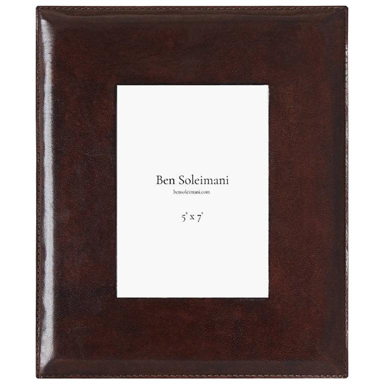 Ben Soleimani Pluma Leather Picture Frame - Chocolate 5" x 7" For Sale