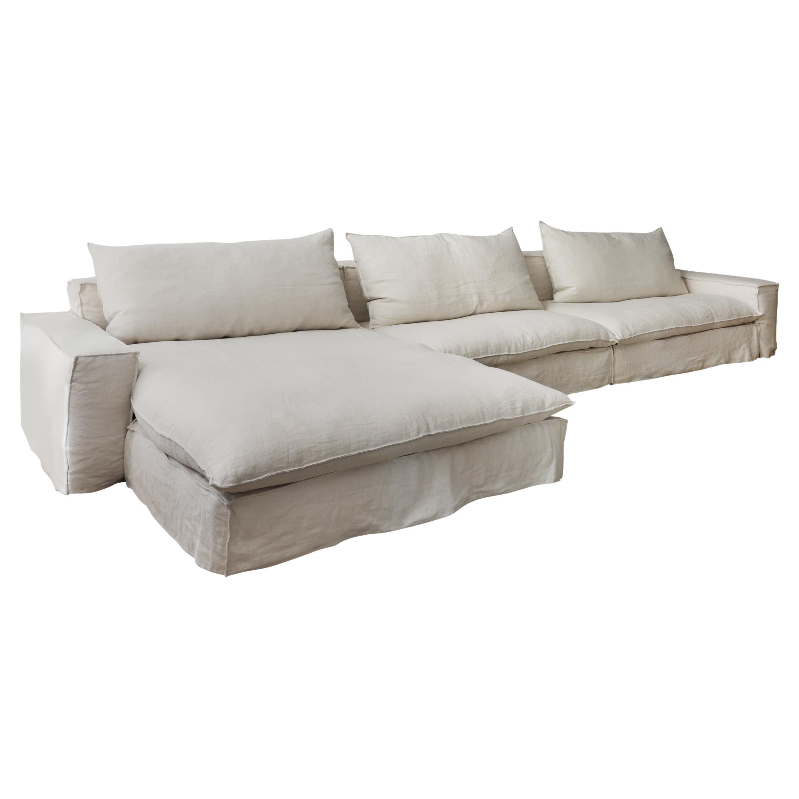 Pluma Sofa Set in Linen Color Fabric Upholstery