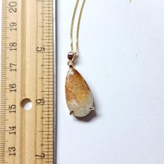 Plume Agate Cabochon pendent Teardrop gemstone is in gold Platted over silver