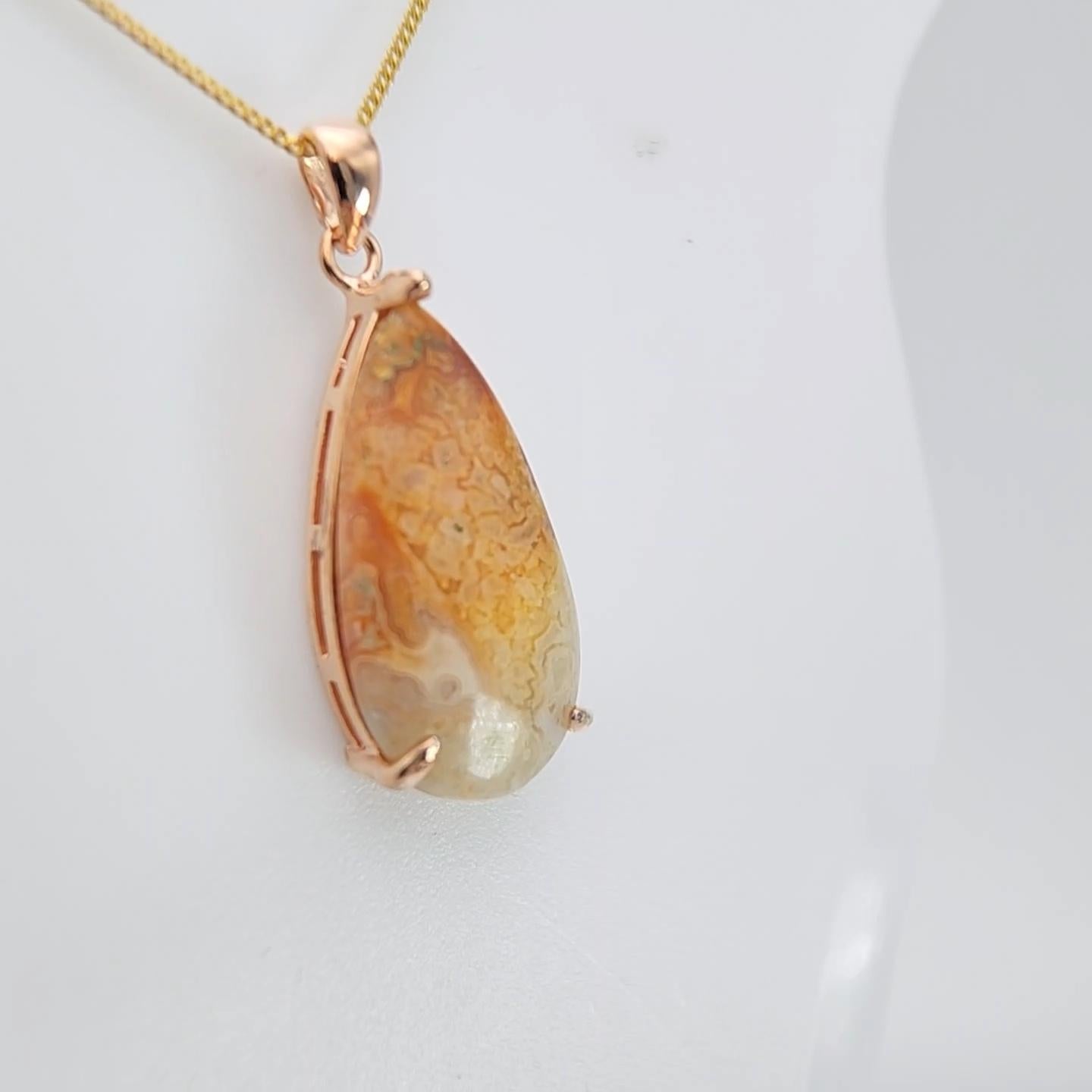 da uomo o donna Pendente con Agata Plume Cabochon La gemma a goccia è in oro placcato su argento in vendita