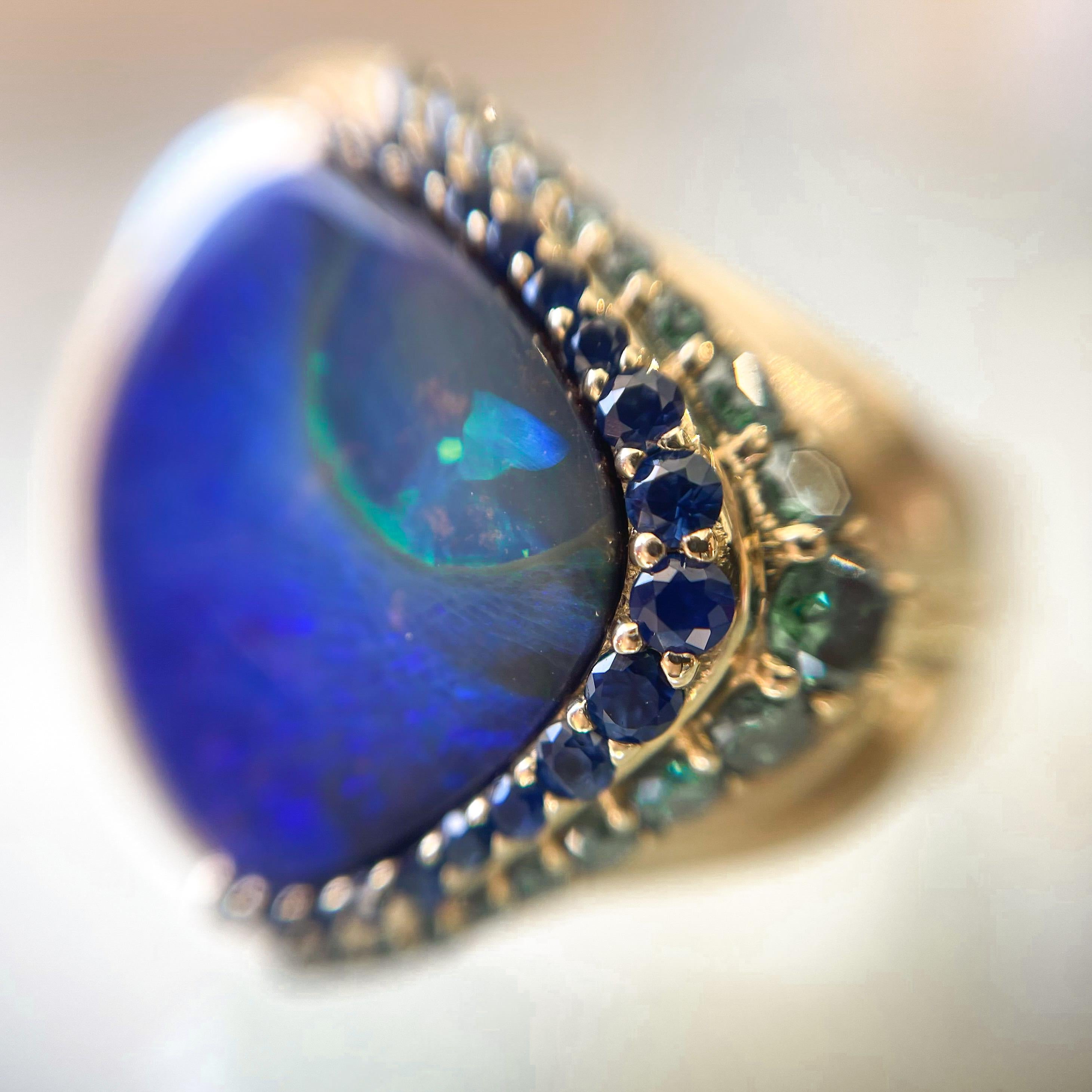 Plume Australian Opal Ring in Gold with Sapphires and Diamonds by NIXIN Jewelry For Sale 2