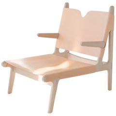 Plume Chair by Sun at Six, Nude Midcentury Lounge Chair in Wood, Leather