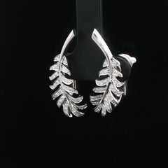 Plume De Chanel White Gold Diamond Feather Clip On Climber Earrings w/ Pouch