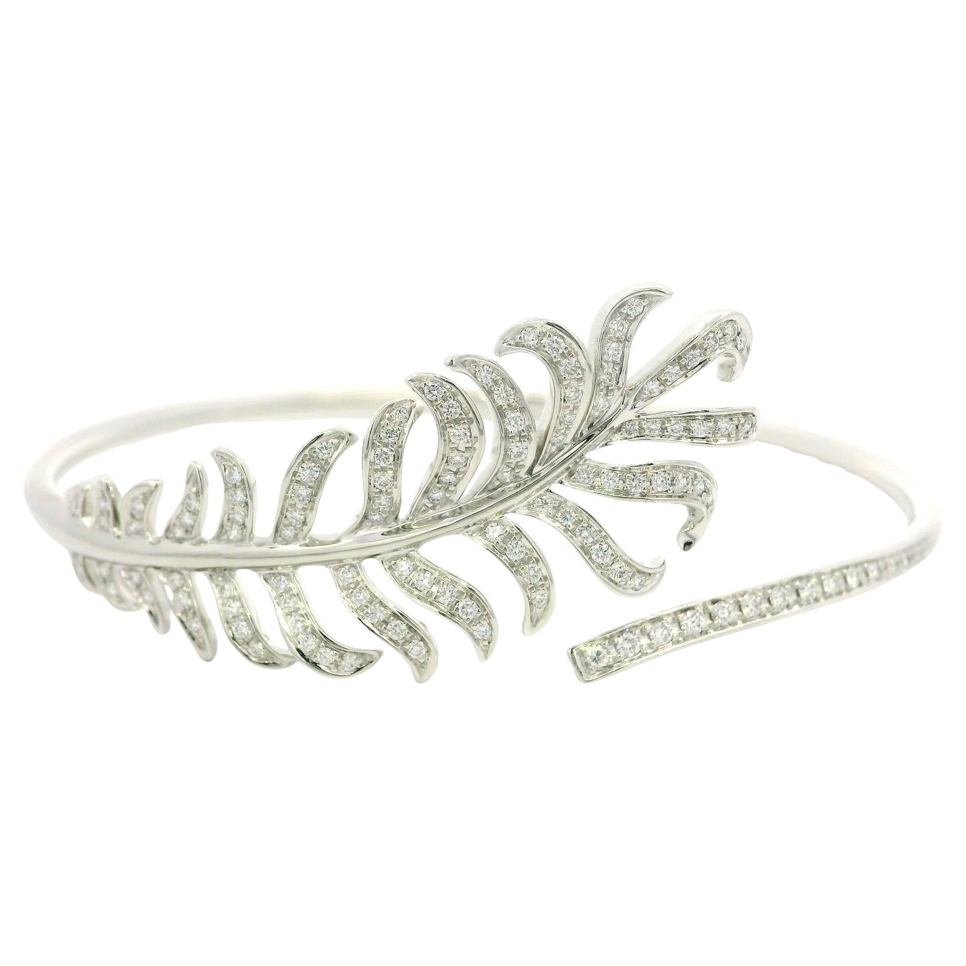 Plume De Chanel White Gold Diamond Feather Wrap Bangle Bracelet Sz M w/ Box