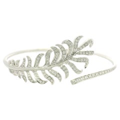 Plume De Chanel White Gold Diamond Feather Wrap Bangle Bracelet Sz M w/ Box