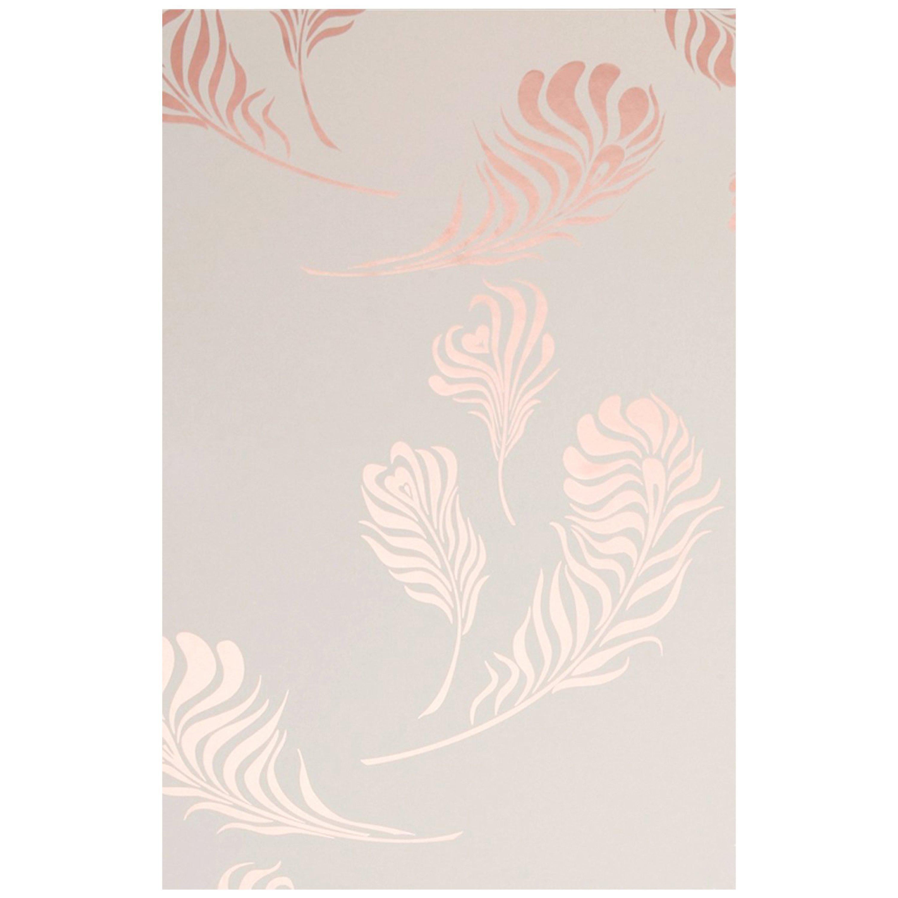American Plume Screen Printed Wallpaper in Metallic Copper on Snow For Sale
