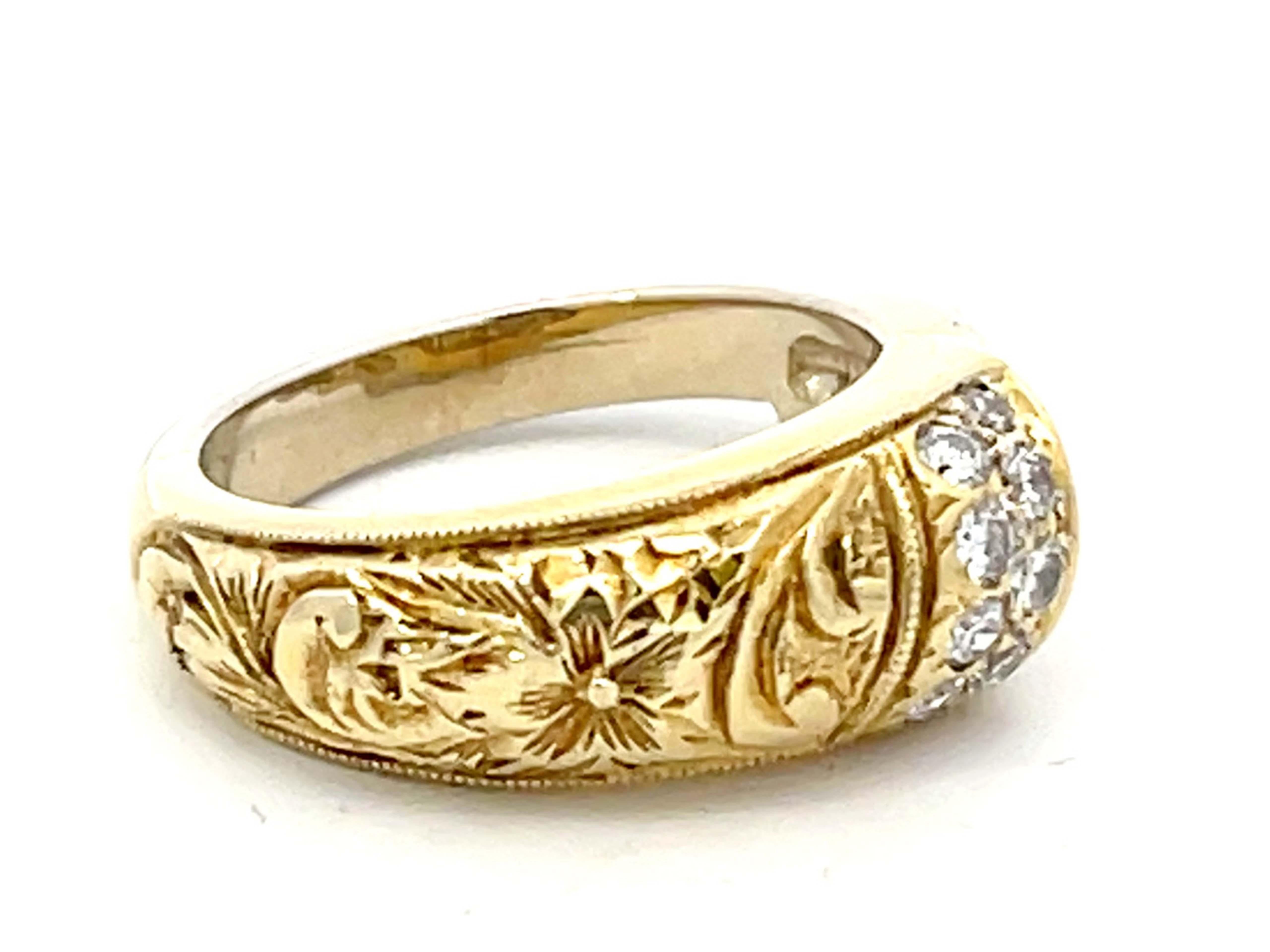 Plumeria-Diamant-Ring aus 18 Karat Gold, zweifarbig, strukturiert (Moderne) im Angebot