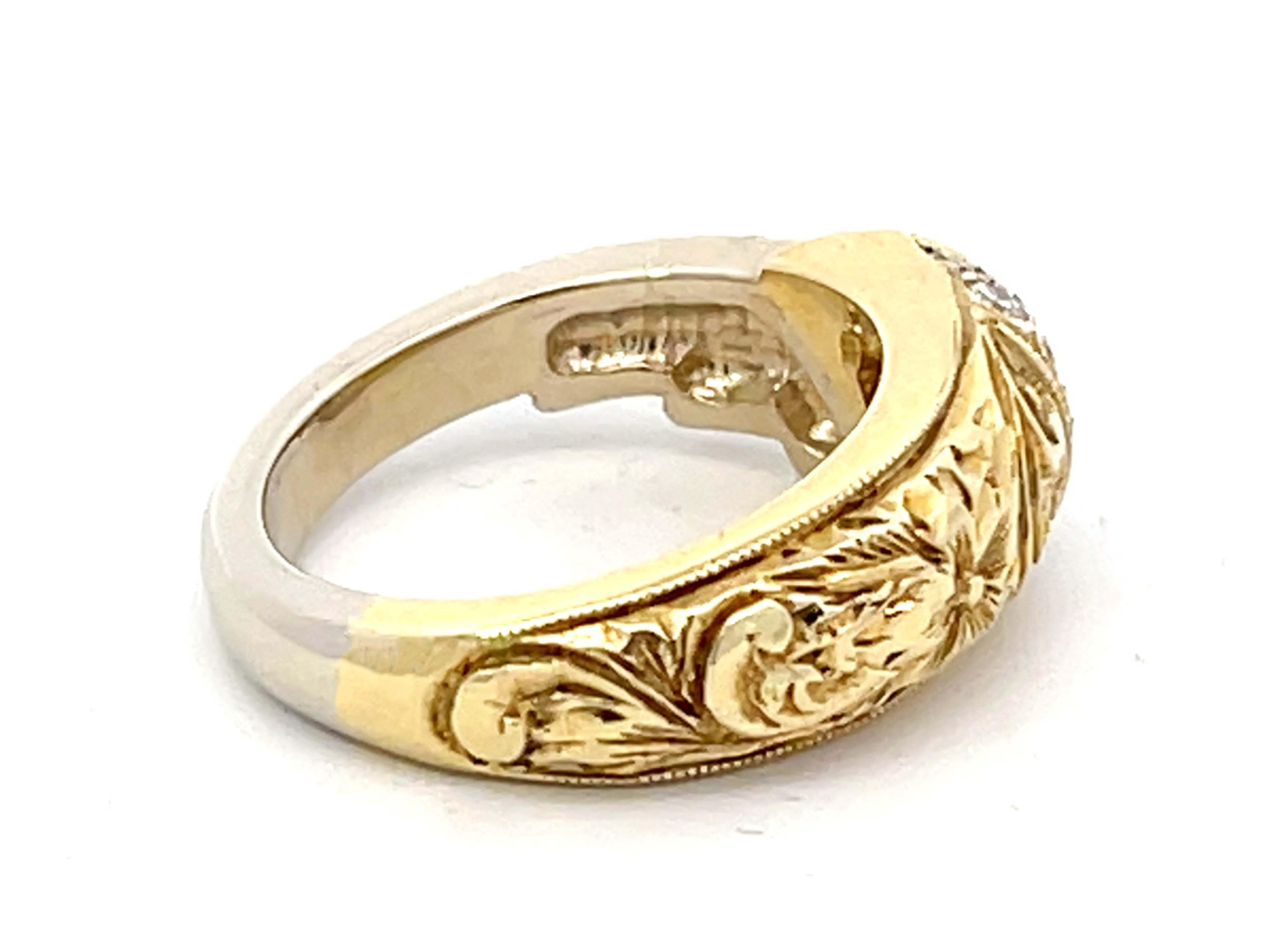 Plumeria-Diamant-Ring aus 18 Karat Gold, zweifarbig, strukturiert im Zustand „Hervorragend“ im Angebot in Honolulu, HI