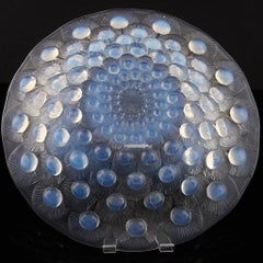 Plumes de Paon Coupe Ouverte R Lalique Blue Opalescent Peacock Decorated Plate