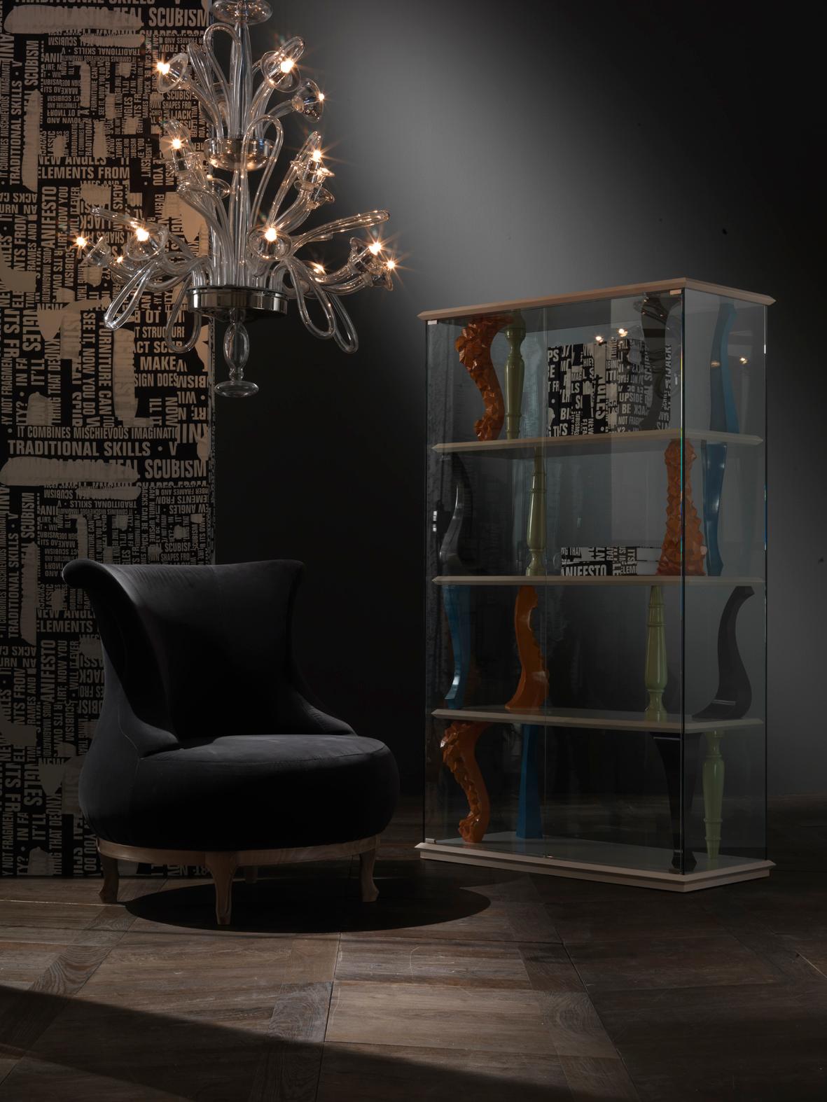 Modern PLUMP/A Black Velvet Armchair in Solid Walnut Wood Frame   For Sale