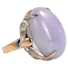 Vintage Plump and Slightly Eccentric Lavender Jade Ring Mid-Century Certified Untreated