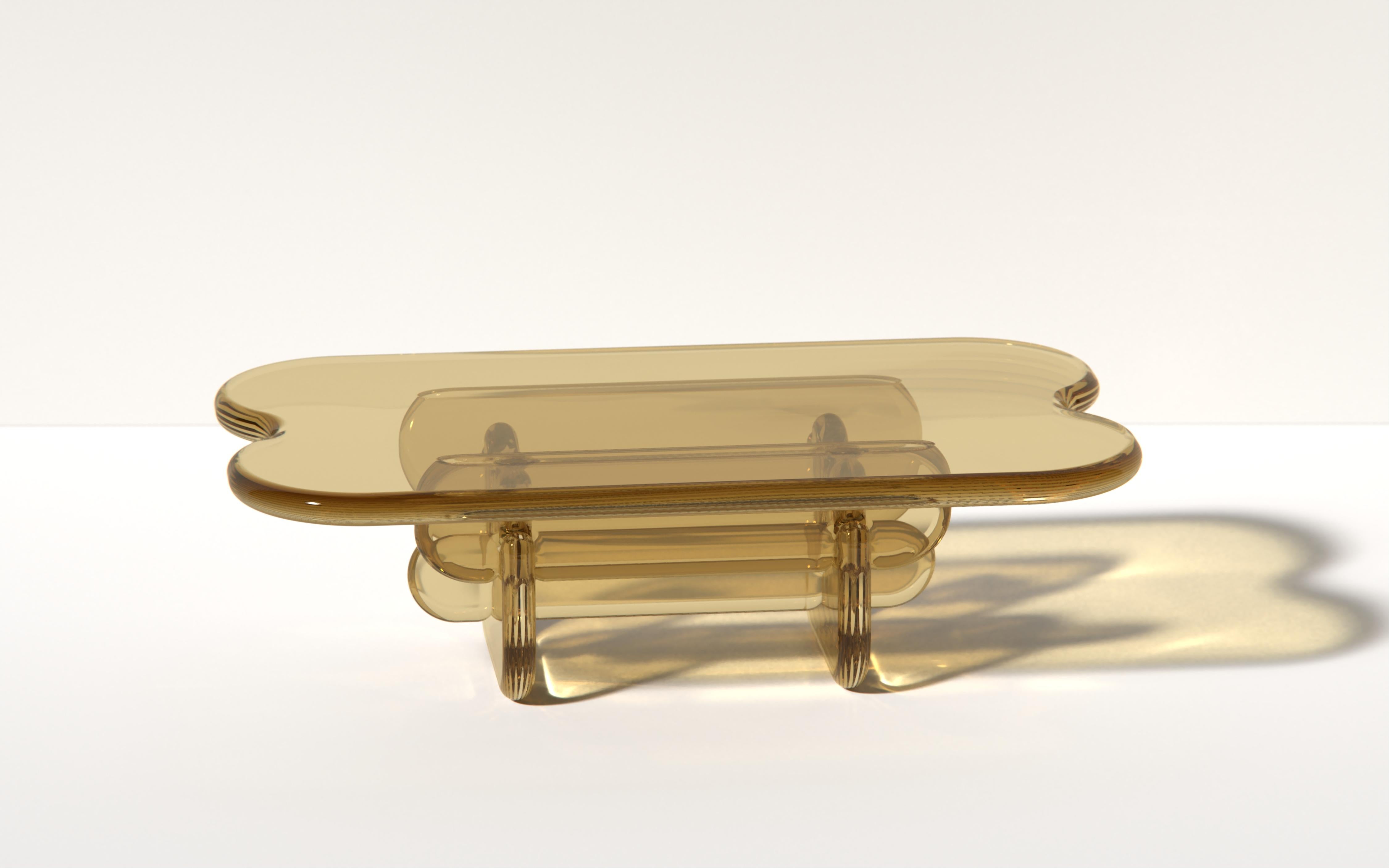 Table basse ronde de Ian Cochran. Représenté par Tuleste Factory
Résine de polyuréthane

60 L x 36 L x 24 H in.

La table basse Plump s'assemble par encoche sans quincaillerie ni colle. Chaque pièce s'emboîte comme un puzzle et peut être démontée et