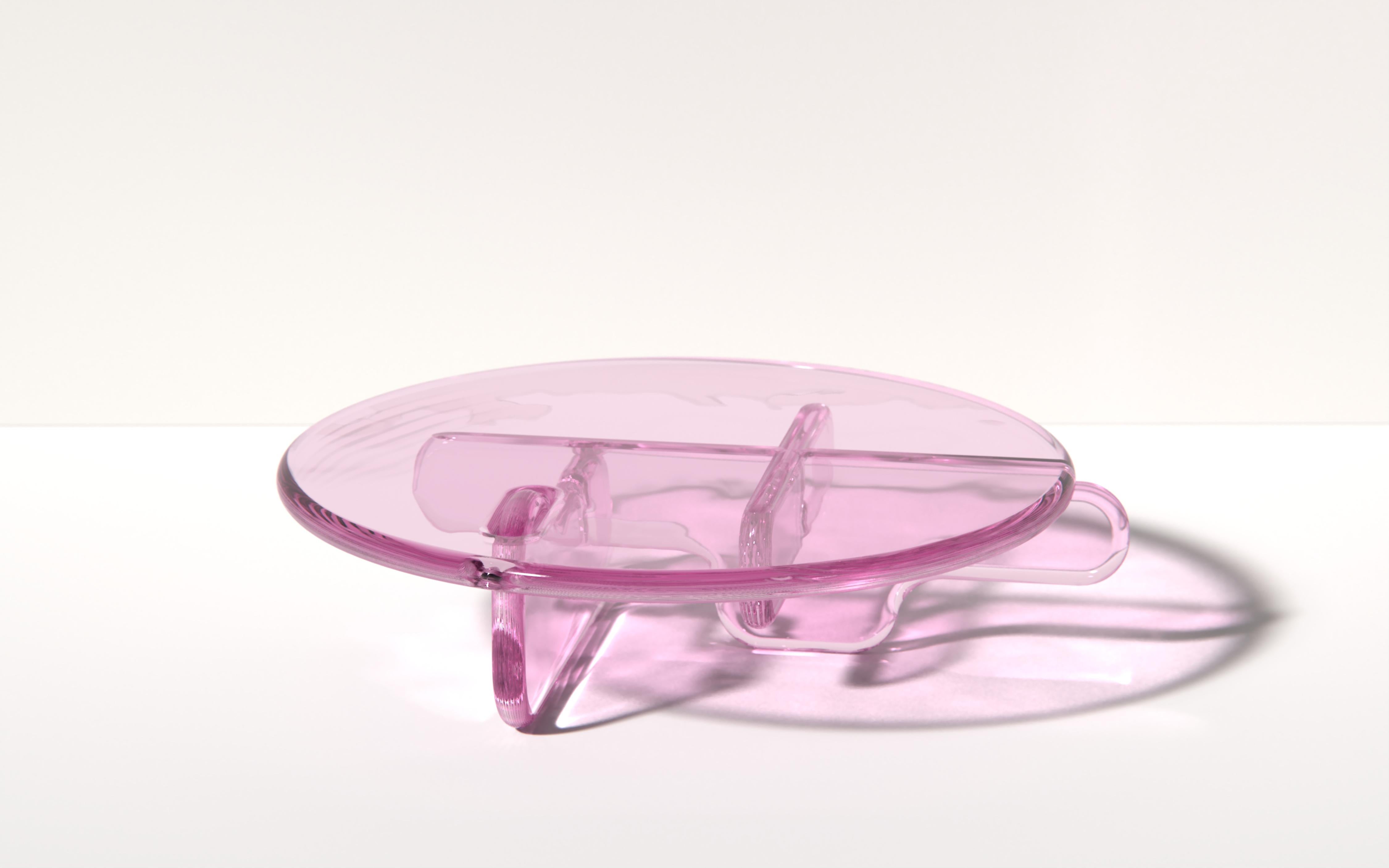 A continuation of the Plump series of sculptural furniture. The shapes play upon the effect that resin has as light is refracted through the solid parts. The table is only held together through notches at each joint. There are no glues or