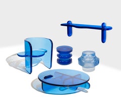 Modern Plump Round Coffee Table in Bold Blue, Translucent Resin, by Ian Cochran