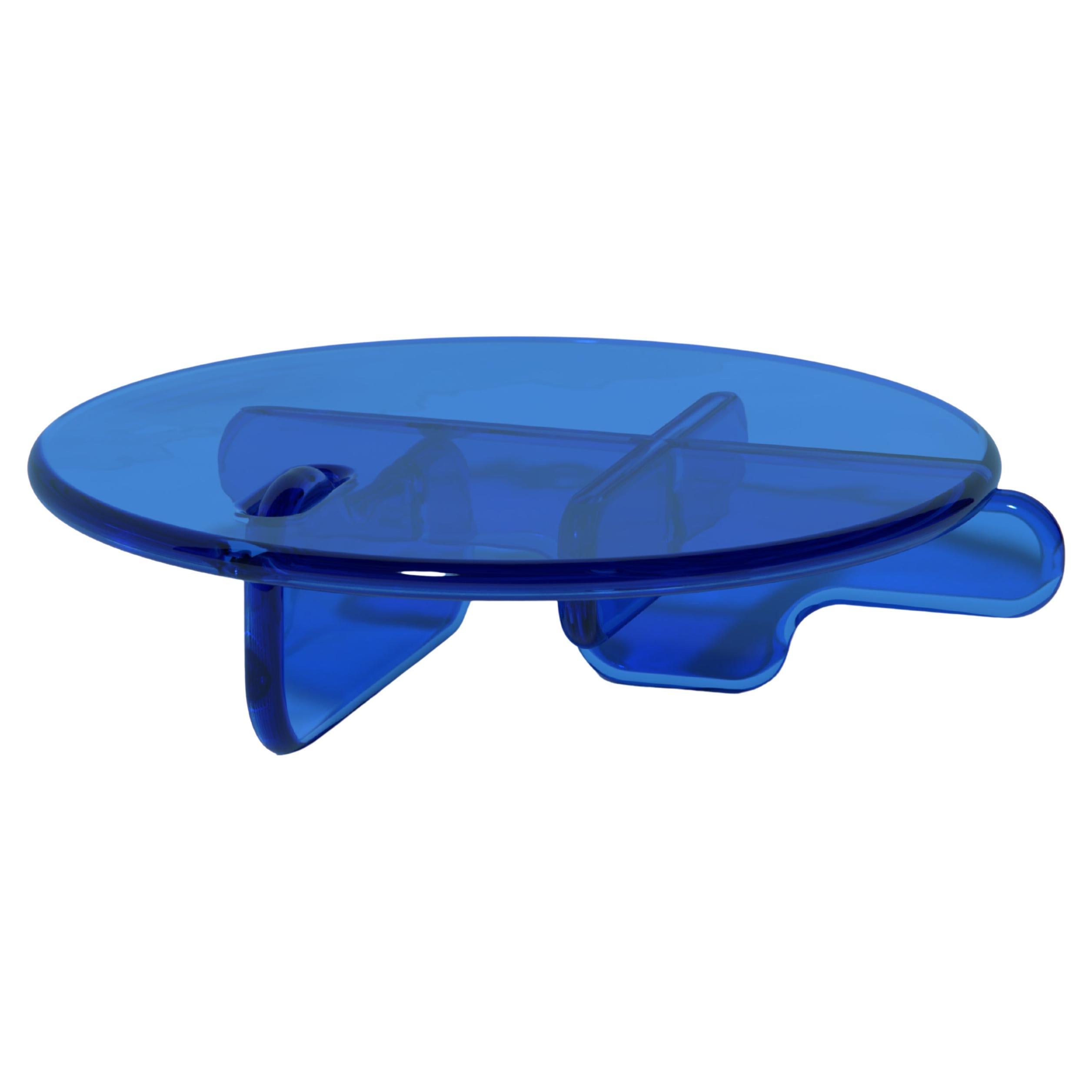 Table basse ronde Plump en bleu, résine de polyuréthane translucide, par Ian Cochran