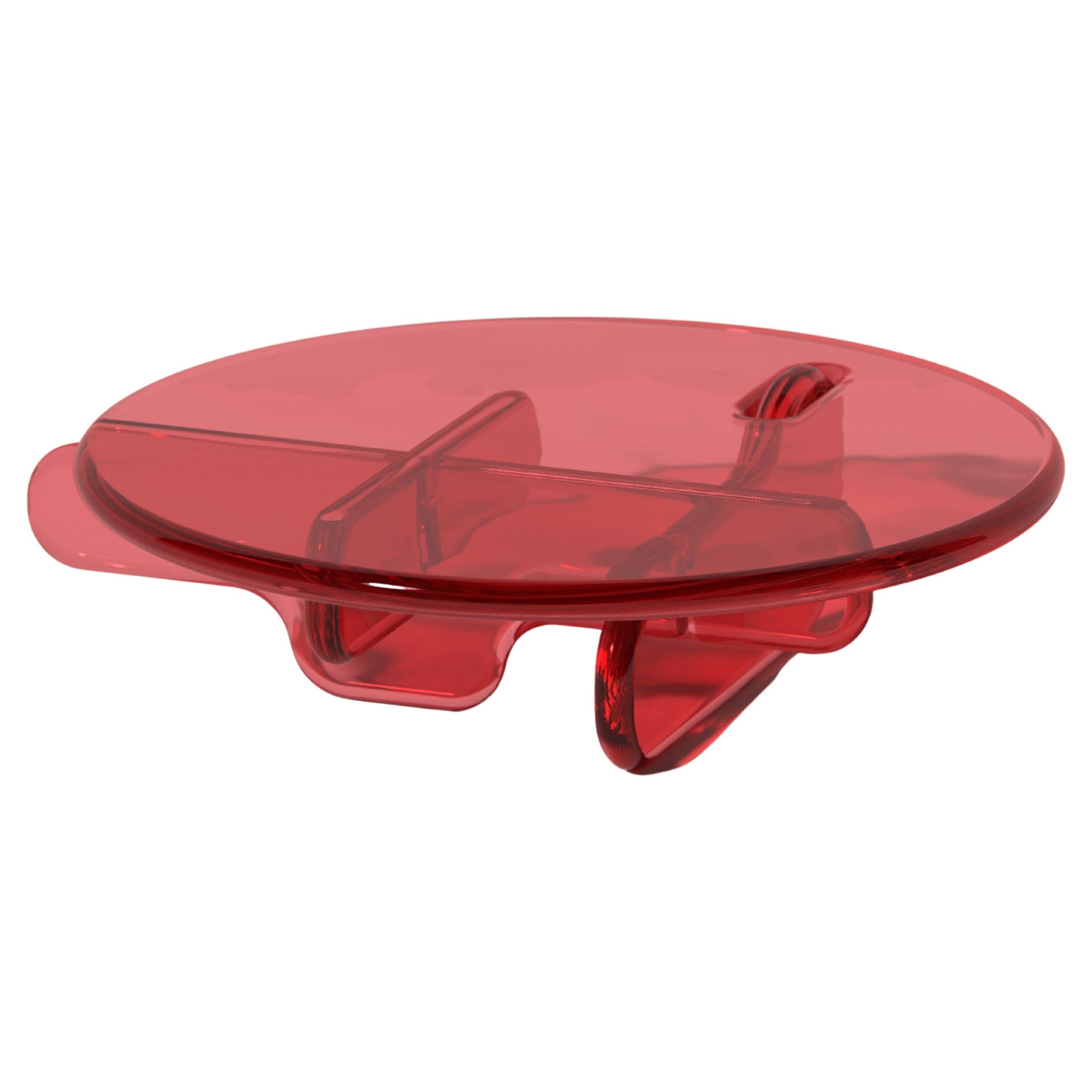 Table basse ronde Plump en résine de polyuréthane translucide rouge, par Ian Cochran