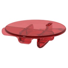 Table basse ronde Plump en résine de polyuréthane translucide rouge, par Ian Cochran