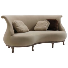 Plump Upholstered Sofa in solid walnut